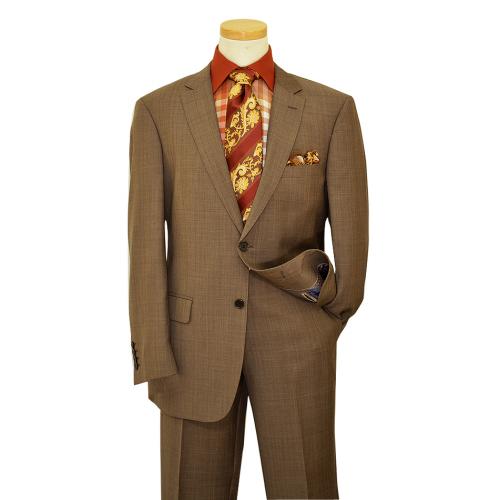 Mantoni Taupe With Brown Plaid Design Super 140's 100% Virgin Wool Suit M80827