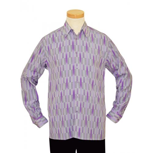 Bassiri Grey / Lavender Artistic Design Microfiber Long Sleeves Shirt 4948