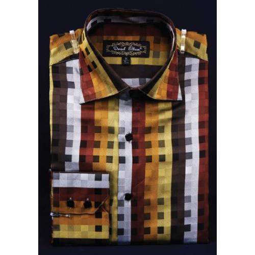 Daniel Ellissa Brown Fancy Polyester Shirt With Button Cuff FSS1401
