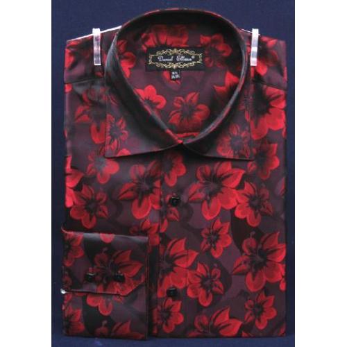 Daniel Ellissa Burgundy Fancy Polyester Shirt With Button Cuff FSS1402.