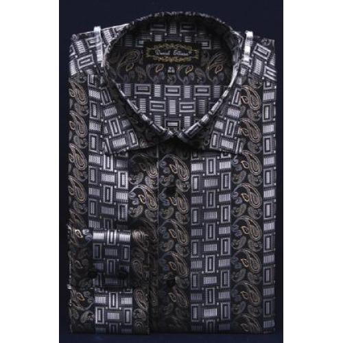 Daniel Ellissa Black Fancy Polyester Shirt With Button Cuff FSS1404