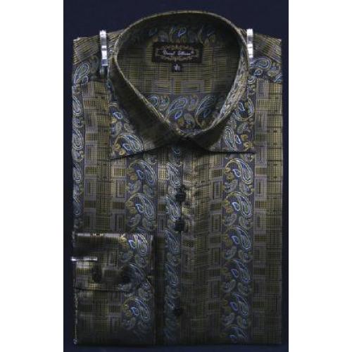 Daniel Ellissa Olive Green Fancy Polyester Shirt With Button Cuff FSS1404