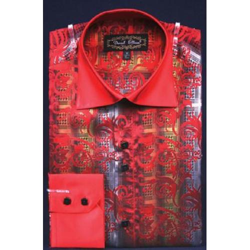 Daniel Ellissa Red Fancy Polyester Shirt With Button Cuff FSS1407