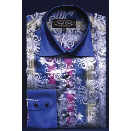 Daniel Ellissa Navy Fancy Polyester Shirt With Button Cuff FSS1407.
