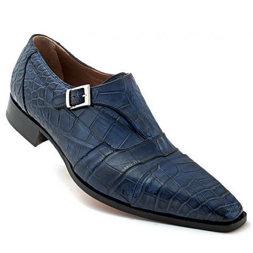 Mauri "Lapis" 1069 Hand-Painted Wonder Blue All-Over Genuine Alligator Loafer Shoes With MonkStrap