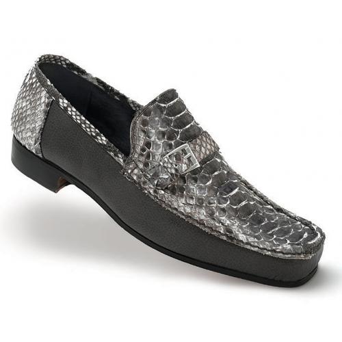 Mauri "Ca'D'Oro" 3942 Grey Hand-Painted Genuine Python / Pebble Grain Nappa Leather Loafer Shoes