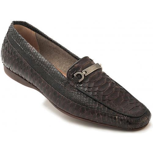 Mauri "Blanc" 9233 Brown Genuine Python Loafer Shoes With Cashmere Lining