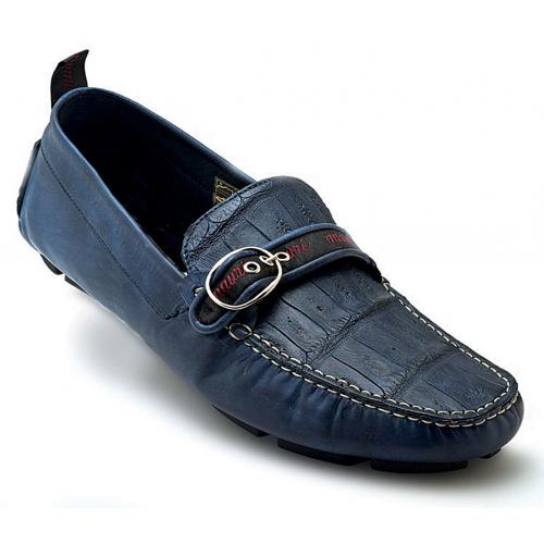 Mauri "Golden Touch" 9272 Hand-Painted Navy Blue Genuine Crocodile / Calfskin Loafer Shoes With Buckle