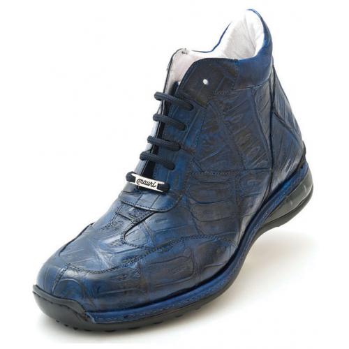 Mauri "Mito" 8510 Navy Blue Hand-Burnished Genuine Baby Crocodile / Calfskin Casual Sneakers.