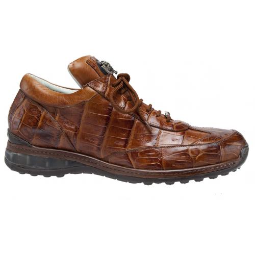 Mauri "Swamp" 8690 Cognac Hand- Burnished Baby Crocodile / Calfskin Sneakers With Sliver Details