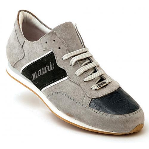 Mauri "Scilla" M783 Light Grey / Black Genuine Italian Suede / Baby Crocodile Casual Sneakers