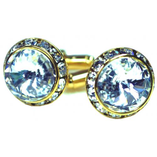 Fratello Gold Plated Round Cufflinks Set With Enamel And Rhinestones CL100