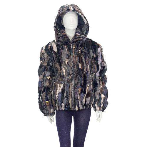 Winter Fur Ladies Multi-Color Genuine Pieces Mink Jacket With Detachable Hood W09S04MU