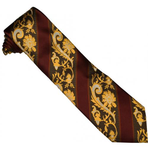 Steven Land Collection SL173 Brown / Gold / Rust Paisley Design 100% Woven Silk Necktie / Hanky Set