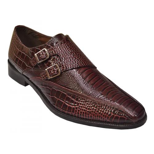 Stacy Adams "Kasimir" Burgundy Alligator / Ostrich Print Shoes Slip-on With Double Side Buckle 24902