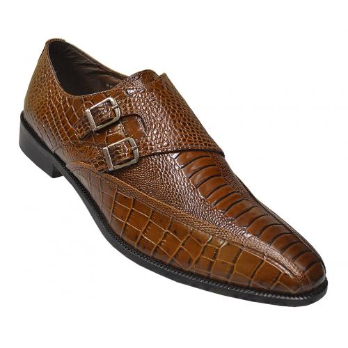 Stacy Adams "Kasimir" Mustard Alligator / Ostrich Print Shoes Slip-on With Double Side Buckle 24902