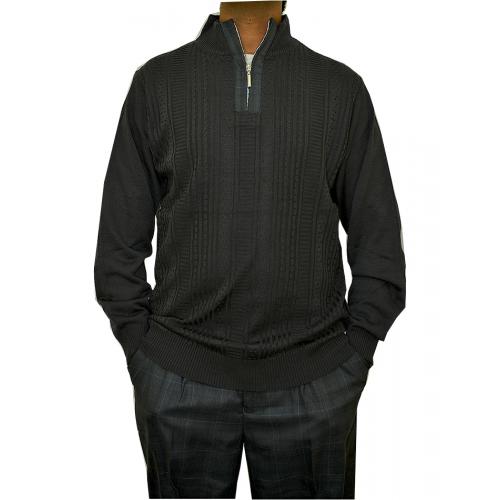 Steve Harvey Dark Grey / Blue Long Sleeve 2 PC Knitted Silk Blend Zip-Up Outfit Set 6322