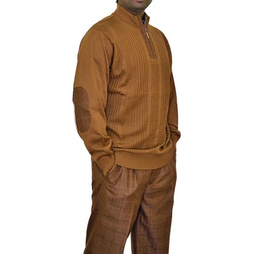 Steve Harvey Chestnut / Brown 2 PC Knitted Silk Blend Zip-Up Outfit Set 6322