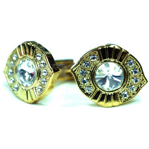 Fratello Gold Plated Oval Cufflinks Set With Clear Rhinestones CL032