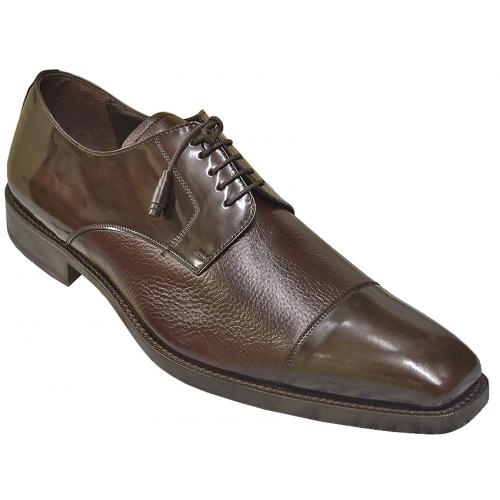 Mezlan "Soka" Brown Gorgeous Fashion Cap Toe Genuine Deerskin / Polished Calfskin Leather Shoes 15089