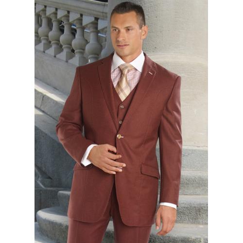 Tayion Collection "Finney" Brick Fancy Contrast Stitching 3 Piece Wool Suit 018