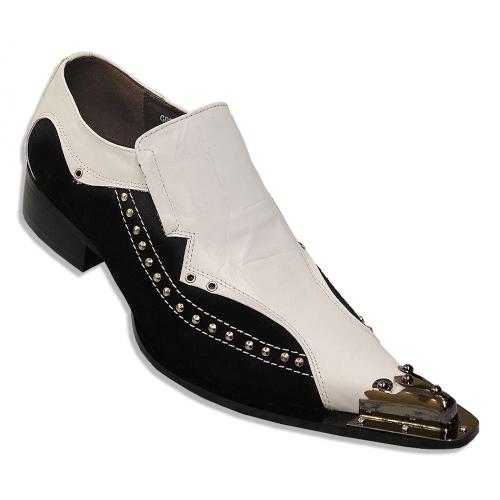 Zota White / Black Genuine Leather / Suede Shoes With Metal Toe G8328-16