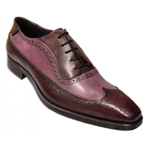 Duca Di Matiste 1499 Bordo / Mauve Genuine Italian Calfskin Leather Shoes With Toe Perforation