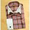 Don Jonathan White / Blue / Brown Checkers Design Spread Collar 100% Dress Shirt with Double Layer Bow Tie / Hanky Set BG1031