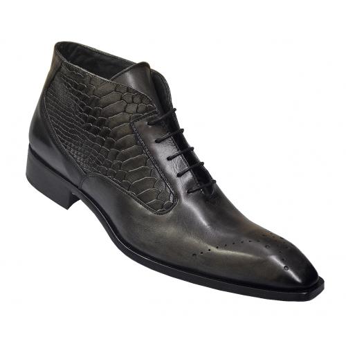 Duca Di Matiste 1103 Grey Genuine Italian Calfskin Wingtip Leather Ankle Boots
