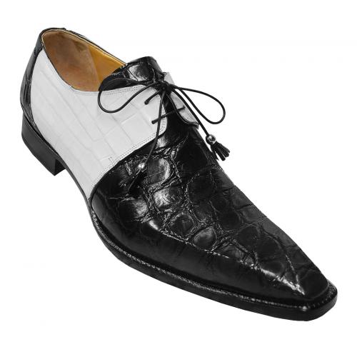 Mauri 53125 Black / White Genuine All-Over Alligator Belly Skin Shoes.