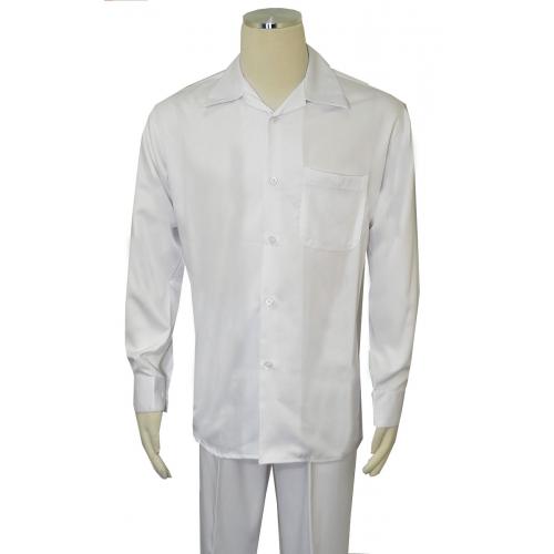 Successos Solid White Microfiber Woven Long Sleeve Outfit SP6048