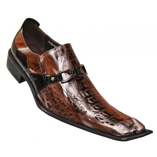 Zota Brown / Black / Grey Genuine Leather Loafer Shoes Diagonal Toe With Silver Bracelet G838-108