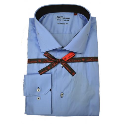 Le Vinas Sky Blue 100% Cotton Dress Shirt With Convertible Cuffs LV16-003
