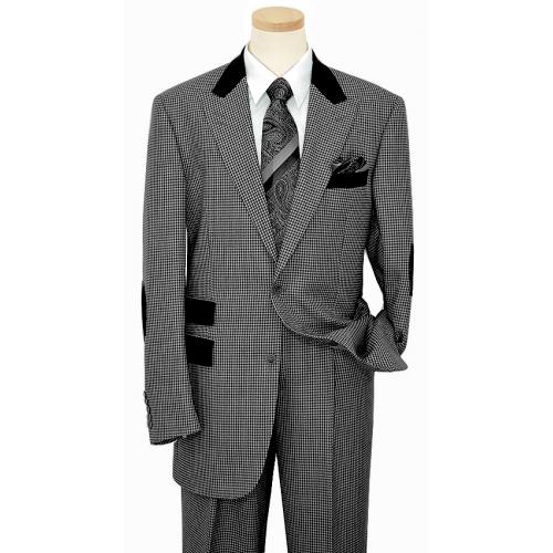 Steven Land Black / White Houndstooth Design With Black Elbow Patches Wide Leg Suit SL1050