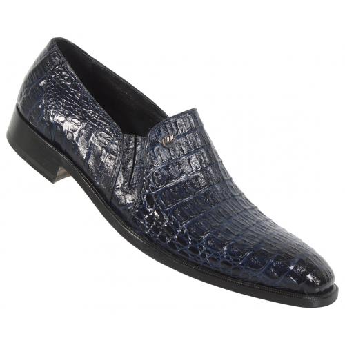 Mauri  "4636" Wonder Blue Genuine All Over Hornback Crocodile Hand Painted Dressy Loafer Shoes