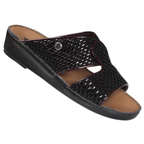 Mauri  "1726/1" Black Genuine Woven Patent / Suede Platform Sandals
