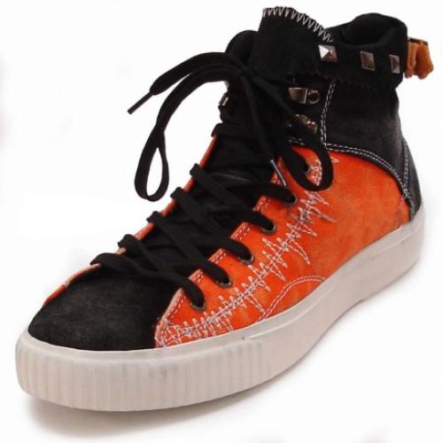 Fiesso Orange / Black Genuine Leather Casual Ankle Sneakers FI2126