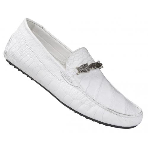 Mauri  "3105/4" White Genuine Ostrich Leg / Alligator Dress Casual Shoes