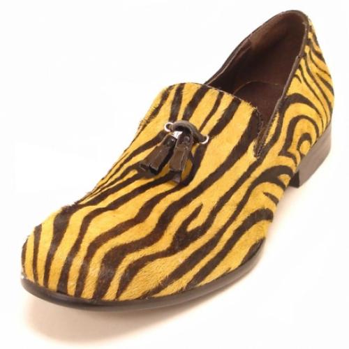 Fiesso Black / Gold Zebra Print / Pony Hair Loafer Shoes FI6773.