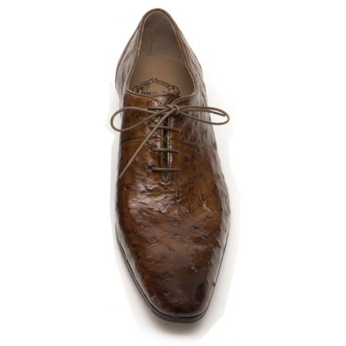 Mauri "Clemente" 1067 Kango Tabac Genuine All Over Ostrich Hand-Painted Burnished Shoes