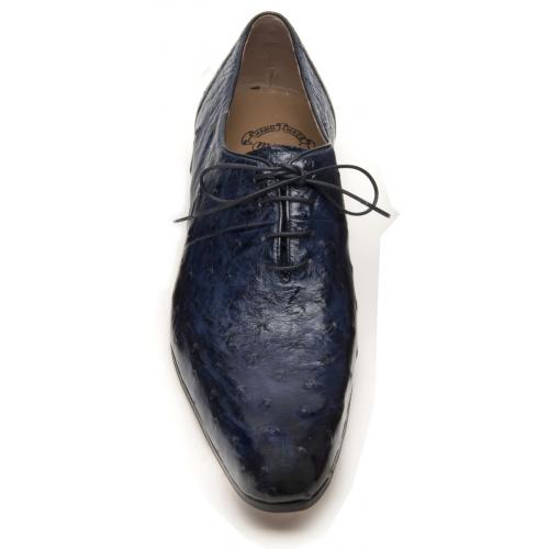 Mauri "Clemente" 1067 Wonder Blue Genuine All Over Ostrich Hand-Painted Burnished Shoes