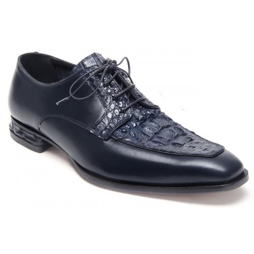 Mauri "Colonna" 4642 Wonder Blue Genuine Hornback Crocodile / Vitello Dress Shoes