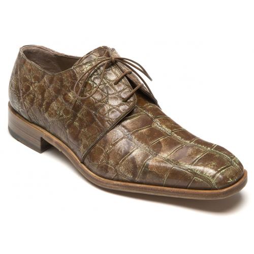 Mauri "Fresco" 53141/1 Cognac / Pale Yellow Genuine All Over Alligator Hand-Painted Dress Shoes