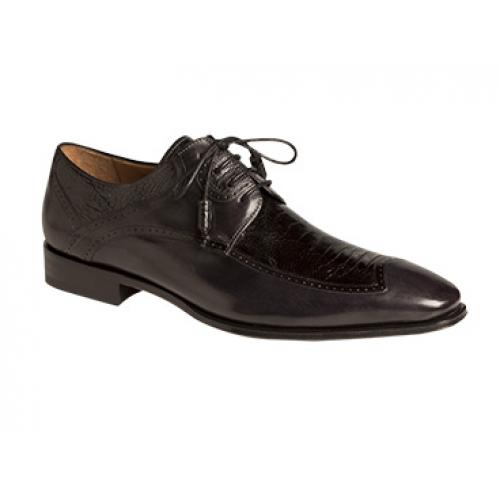 Mezlan "Toledo" 3945 Black Genuine Ostrich Leg / Burnished Italian Calfskin Oxford Shoes