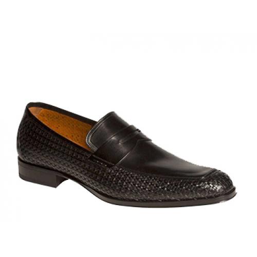 Mezlan "Hurtado" 5818 Black Genuine Dual Textured Calfskin Loafer Shoes