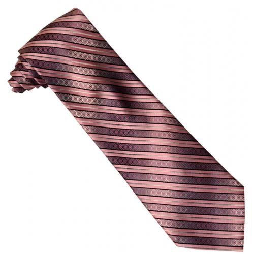 Stacy Adams Collection SA131 Pink / Charcoal Grey / Artistic Diagonal Stripes Design 100% Woven Silk Necktie/Hanky Set