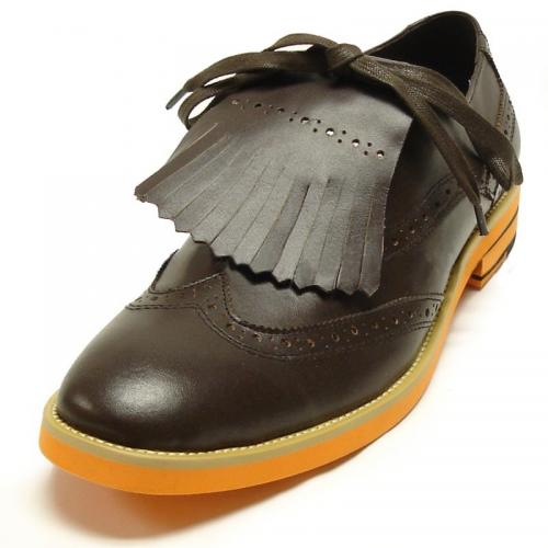 Encore By Fiesso Coffee Wingtip Leather Loafer Shoes FI6684
