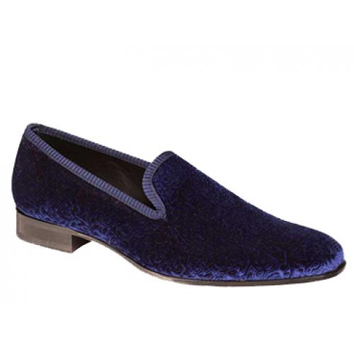 Mezlan "Dresden" 5837 Blue Genuine Embossed Velvetine Fabric Slip On Shoes