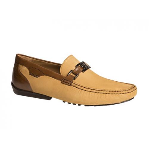 Mezlan "Taddeo" 7070 Camel / Tan Genuine Suede or Nubuck With Calfskin Icon-Saddle Loafer Shoes