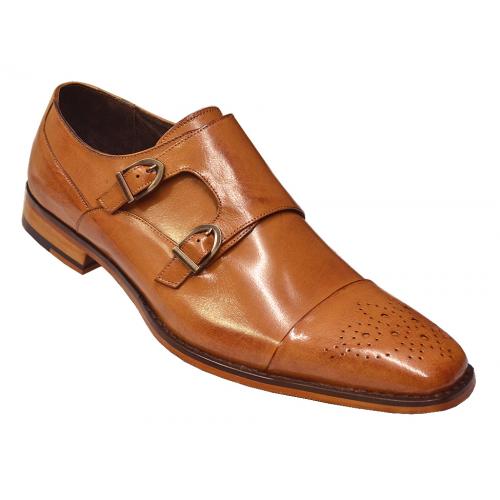 Stacy Adams "Trevor" Tan Polished Leather Dress Shoes With Double Monk Straps 24943-240